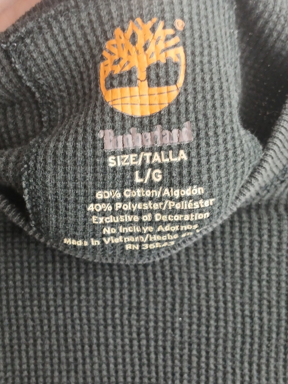 Timberland large cotton blend Men’s Black Waffle-Knit pullover - Picture 2 of 8